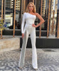 Combinaison pantalon évasé blanche asymétrique