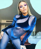 Combinaison pantalon moulante semi-transparente en velours bleu