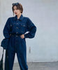 Combinaison pantalon en jean large pour femme