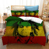 Parure de lit Bob Marley avec drapeau jamaïcain avec housse de couette et taies d'oreiller