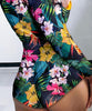 Combi verte imprimé floral à manches longues pour femme