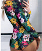 Combi verte imprimé floral à manches longues pour femme
