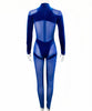 Combinaison pantalon moulante semi-transparente en velours bleu