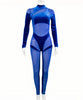 Combinaison pantalon moulante semi-transparente en velours bleu