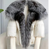 Doudoune avec col en fourrure grise et manches en tricot
