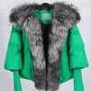Doudoune avec col en fourrure grise et manches en tricot