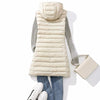 Doudoune fine longue beige sans manche avec capuche