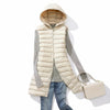 Doudoune fine longue beige sans manche avec capuche