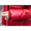 Doudoune rouge longue et fine à col haut pour femme