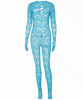 Combinaison pantalon transparente bleue en dentelle