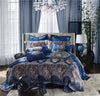 Parure de lit satin bleu avec motif fleurs