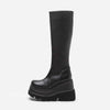 Bottes à plateforme en cuir noir à fermeture éclair
