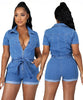 Combinaison short bleu clair en jean pour femme