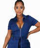 Combinaison short bleu en jean pour femme