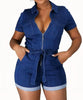 Combinaison short bleu en jean pour femme