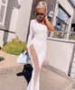 Combinaison pantalon évasé blanche asymétrique