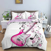 Parure de lit blanche guitare rose