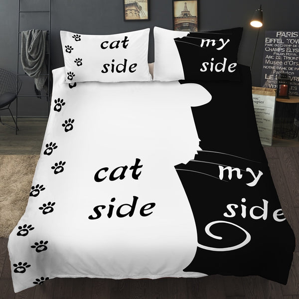 Parure de lit noir et blanc avec empreinte de chat – Le Royaume du Bébé