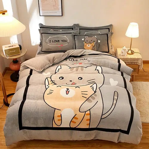 Parure de lit grise avec imprimé couple de chats – Le Royaume du Bébé