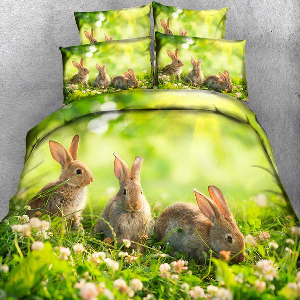 Parure de lit de trois lapins sur la prairie – Le Royaume du Bébé