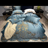 Parure de lit bleue brodée en satin de soie et coton