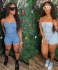 Combinaison short en jean pour femme