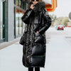 Doudoune brillante noire et mi-longue pour femme