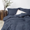 Parure de lit bleue 100% lin Ultra doux, housse de couette et 2 taies d'oreillers