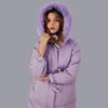 Doudoune longue à fourrure violette pour femme
