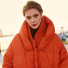 Doudoune orange longue capuche femme grandes tailles