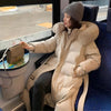 Doudoune longue beige à capuche pour femmes