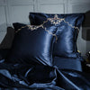 Parure de lit bleu roi avec broderie en coton égyptien