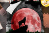 Parure de lit silhouette de loup sur fond de lune rouge