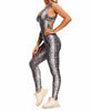 Combinaison de yoga moulante imprimée serpent argenté pour femme