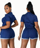 Combinaison short bleu en jean pour femme