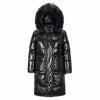 Doudoune brillante noire et mi-longue pour femme