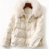 Doudoune beige fourrée à col haut pour femme