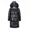 Doudoune brillante noire et mi-longue pour femme