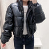 Doudoune courte cuir synthétique femme