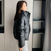 Doudoune courte cuir synthétique femme