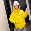 Doudoune jaune fluo pour femme à capuche