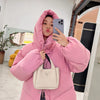 Doudoune large rose à capuche pour femme