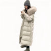 Doudoune longue beige à capuche pour femmes