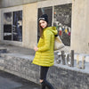 Doudoune mi-longue jaune à capuche pour femme