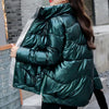 Doudoune mi-longue vert pétrole pour femme