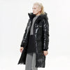 Doudoune noire longue et brillante pour femme
