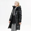 Doudoune noire longue et brillante pour femme