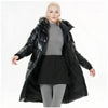 Doudoune noire longue et brillante pour femme