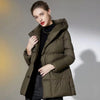 Doudoune marron mi-longue avec capuche et ceinture pour femme