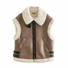 Doudoune sans manches en fausse fourrure de mouton pour femme